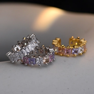 Boucles d'Oreilles Ear Cuffs en Argent Sterling S925 Avec Pavage de Strass Sans Perçage Clips Géométriques Pour Femme Bijoux Pierres Arc-en-ciel Blanches