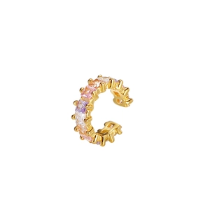 Manchette d'oreille en argent S925 plaqué or avec cristaux carrés colorés et forme en C