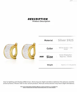 Detail of S925 sterling silver earrings showing two-tone texture and 15mm inner diameter