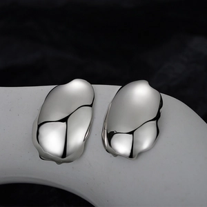 925 Sterling Silver Irregular Liquid Metal Stud Earrings For Women High Polish Large Smooth Surface Minimalist Fashion Jewelry