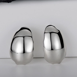 Irregular liquid silver S925 sterling silver studs with a polished geometric mirror finish
