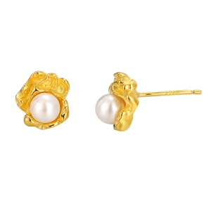 Elegante S925 Silber Goldene Rose Perlenohrstecker mit unregelmäßiger Textur für Damen
