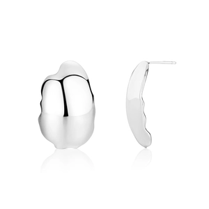 Irregular organic silver stud earrings with high-polished mirror finish in S925 sterling silver