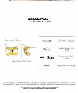Dettaglio orecchini a C in argento S925 con dimensioni e specifiche tecniche