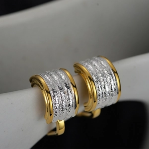 925 Sterling Silver Two-tone Textured Hoop Earrings For Women Minimalist Gold Silver Plated Hammered Huggie Earrings Jewelry