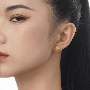 Elegant 925 sterling silver white agate stud earrings with minimalist round gold design
