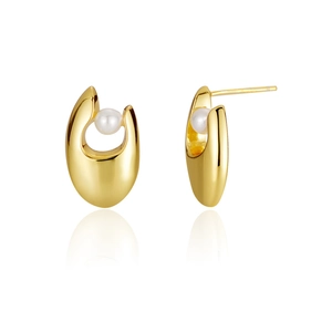 Minimalistische S925 Silber Perlenohrstecker mit hohlem vergoldetem Tropfendesign