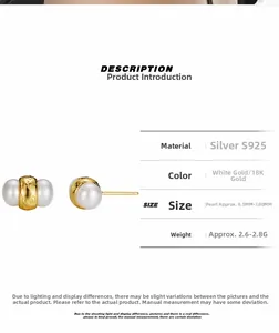 Detailed specs of S925 silver stud earrings with 6.5-7.0mm freshwater pearls