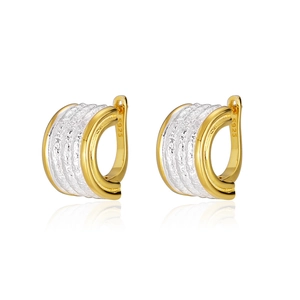 Minimalist S925 sterling silver C-shaped hoop earrings with gold and silver textured finish