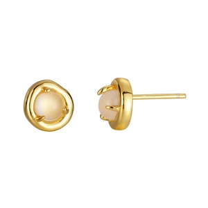 S925 silver stud earrings featuring white agate stones with irregular gold plating