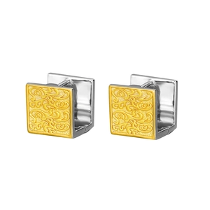 Minimalist S925 sterling silver square hoop earrings with golden embossed scroll texture