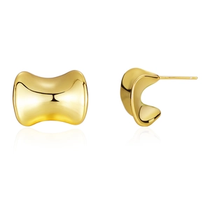 Orecchini minimalisti in argento S925 dorato con design geometrico fluido lucido