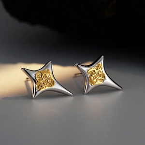 925 Sterling Silver Star Stud Earrings For Women Two-Tone Gold Silver Star Niche Designer Minimalist Fashion Jewelry