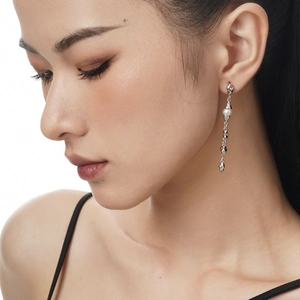 Baroque pearl earrings with liquid metal drops on S925 silver for women