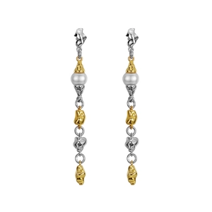 Baroque pearl earrings with two-tone lava texture design in S925 silver for women