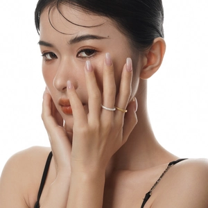 Minimalist S925 sterling silver open rings set with zircon and beaded texture detail