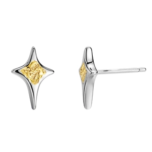 Dual-tone starburst stud earrings in S925 sterling silver with golden textured center