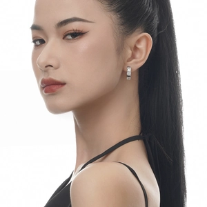 Luxe S925 sterling silver hoop earrings with cubic zirconia and black white enamel detail