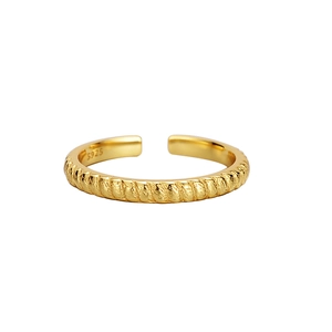S925 sterling silver minimalist open ring with retro twisted rope texture in gold finish
