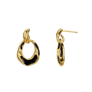 Boucles d'oreilles irrégulières en argent S925 dorées avec émail noir de style moderne