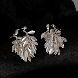 925 Sterling Silver Leaf Tassel Stud Earrings For Women Ethnic Style Swaying Leaf Design Fashion Jewelry Accessories