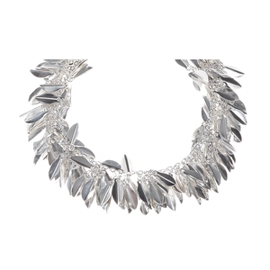 S925 sterling silver fringe necklace featuring cascading leaf-shaped metallic pendants