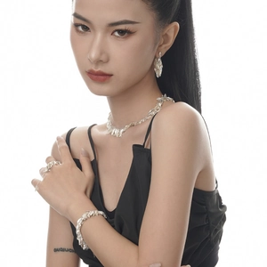 Elegant S925 sterling silver leaf jewelry set with necklace and earrings for women