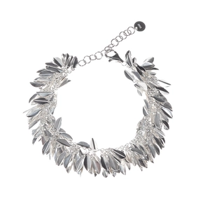 Pulsera de plata S925 con dijes de hojas en cascada y diseño de naturaleza elegante