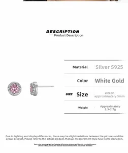 Specifications of S925 silver stud earrings with 5mm pink cubic zirconia stones