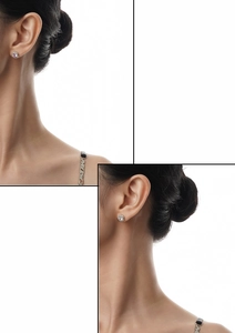 Classic round claw-set silver earrings with high-brightness clear cubic zirconia stones