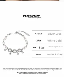 Detailed specs of S925 sterling silver baroque pearl bracelet with dimensions and weight