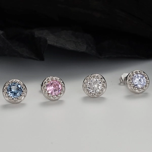 925 Sterling Silver Star Round Rhinestone Stud Earrings For Women Exquisite Colorful Inlaid Minimalist Jewelry Gift