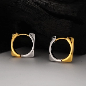 S925 Sterling Silver Two-Tone Geometric Square Hoop Earrings For Women Minimalist Gold Silver Plated Huggie Earrings Jewelry