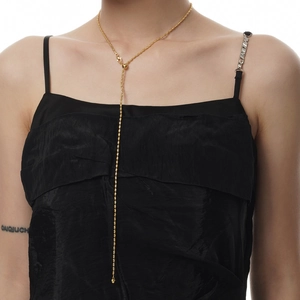 Collana lunga a Y minimalista in argento sterling S925 con perline finitura oro