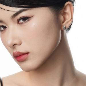 Minimalist S925 sterling silver crescent moon stud earrings with colorful zircon crystals
