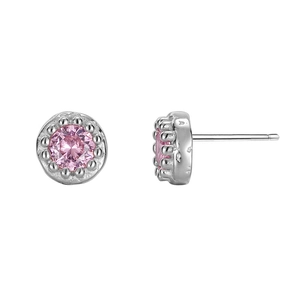 Exquisite S925 sterling silver round pink zircon stud earrings with milgrain details