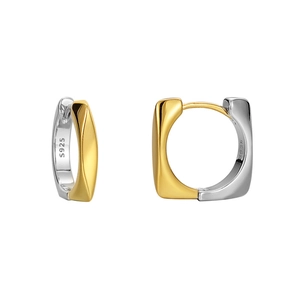 Minimalist S925 sterling silver two-tone hoop earrings with a polished twisted design