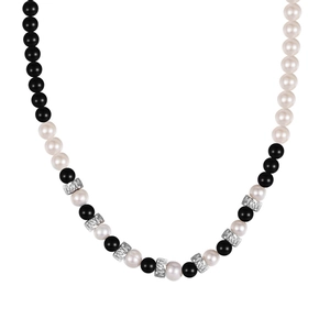 Collier en argent S925 avec perles d'obsidienne noire et perles d'eau douce naturelles