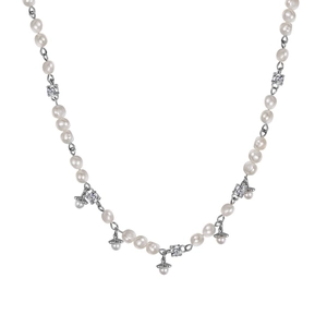 Elegant S925 silver necklace with baroque pearls and sparkling zircon flower accents