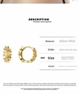 Detail specifications of S925 sterling silver star hoop earrings with dimensions and weight