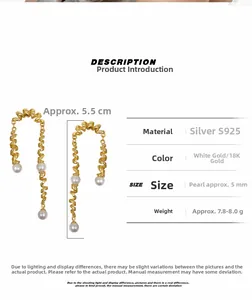 Détail des boucles d'oreilles spirales en argent S925 et perles, longueur 5,5 cm