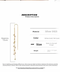 Detail view of S925 sterling silver tassel drop earrings with sparkling cubic zirconia