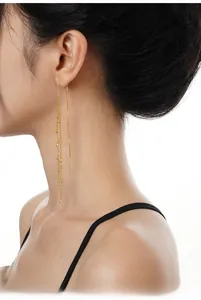 Close-up of elegant long S925 silver tassel earrings with sparkling zircon gemstones