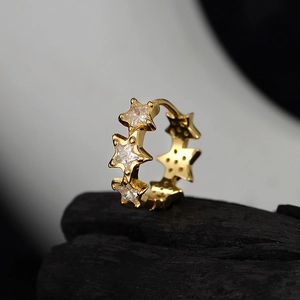 S925 Sterling Silver Star Hoop Earrings Sparkling Rhinestone Pentagram Huggie Earrings For Women Single Piece Fashion Jewelry