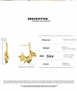 Size chart showing S925 silver irregular earrings with 22mm height and 20mm width details