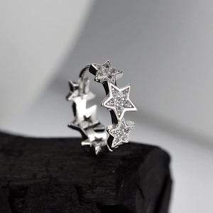 Elegant S925 sterling silver star hoop earrings featuring sparkling pave-set cubic zirconia
