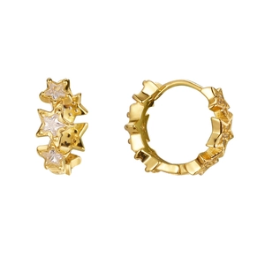 Elegant gold S925 sterling silver star hoop earrings with sparkling zircon stones