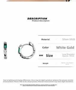 Detailed specs of S925 sterling silver earring with green gemstone and liquid texture