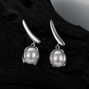 Elegant 925 Sterling Silver Earring Post Artificial Pearl Dangle Earrings For Women Korean Style Geometric Leaf Fruit Stud Earrings Jewelry