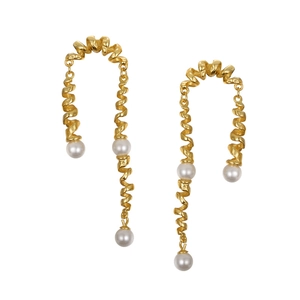 Boucles d'oreilles spirales dorées en argent S925 avec perles blanches pour femme